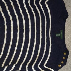 Lauren Ralph Lauren Navy and White Striped Sweater XXL